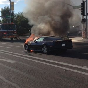 Driver escapes injury as Corvette burns