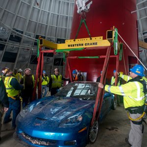 First Corvette Recovered By Crane From Sinkhole At National Corvette Museum