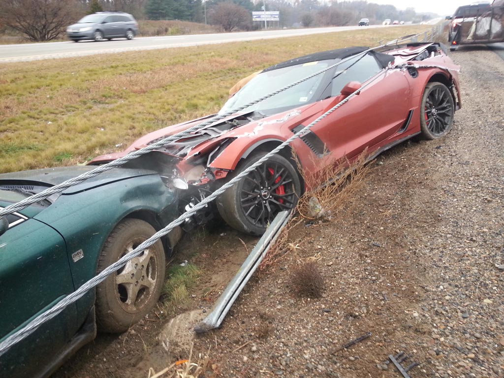 2015 Corvette Z06 Convertible Wrecks in the Rain in Michigan
