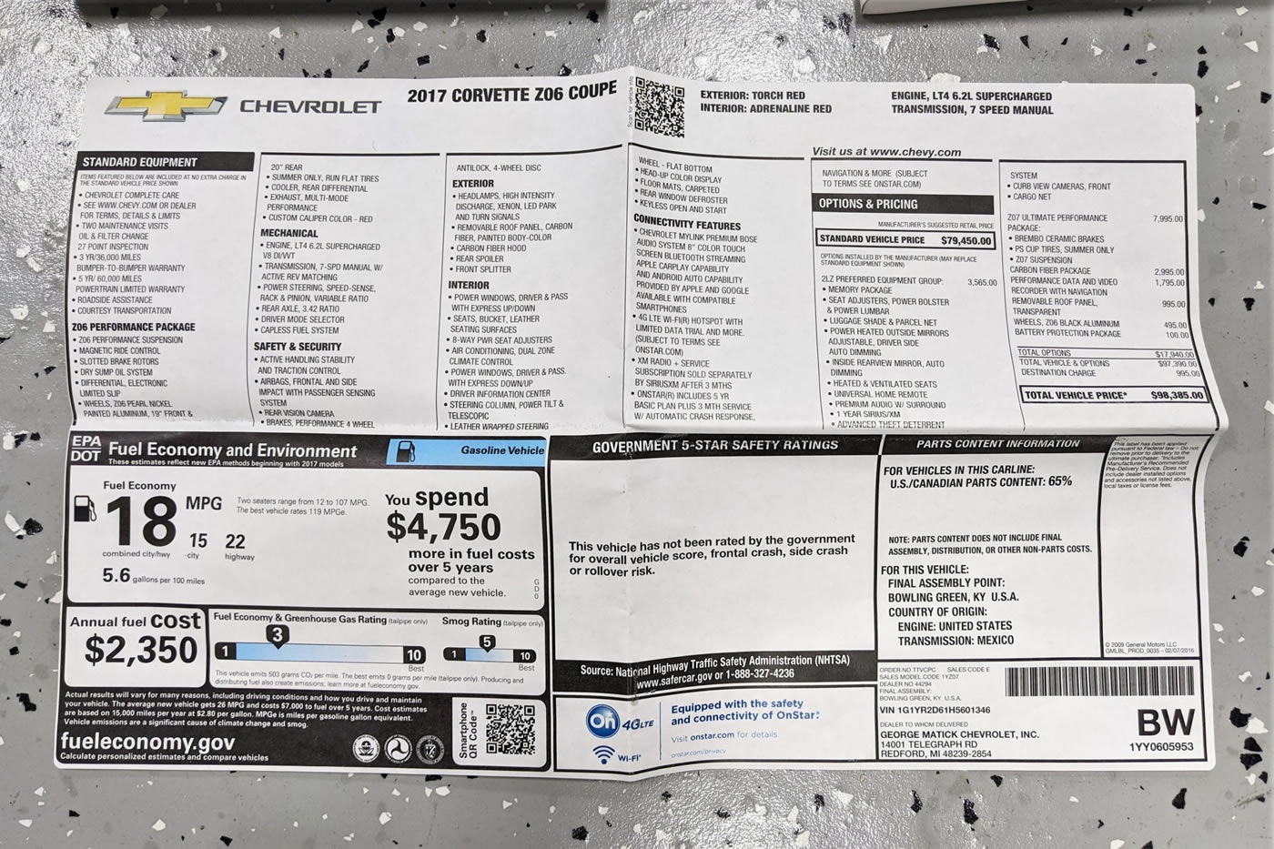 2017 Corvette Z06 Coupe in Torch Red and Z07 Package