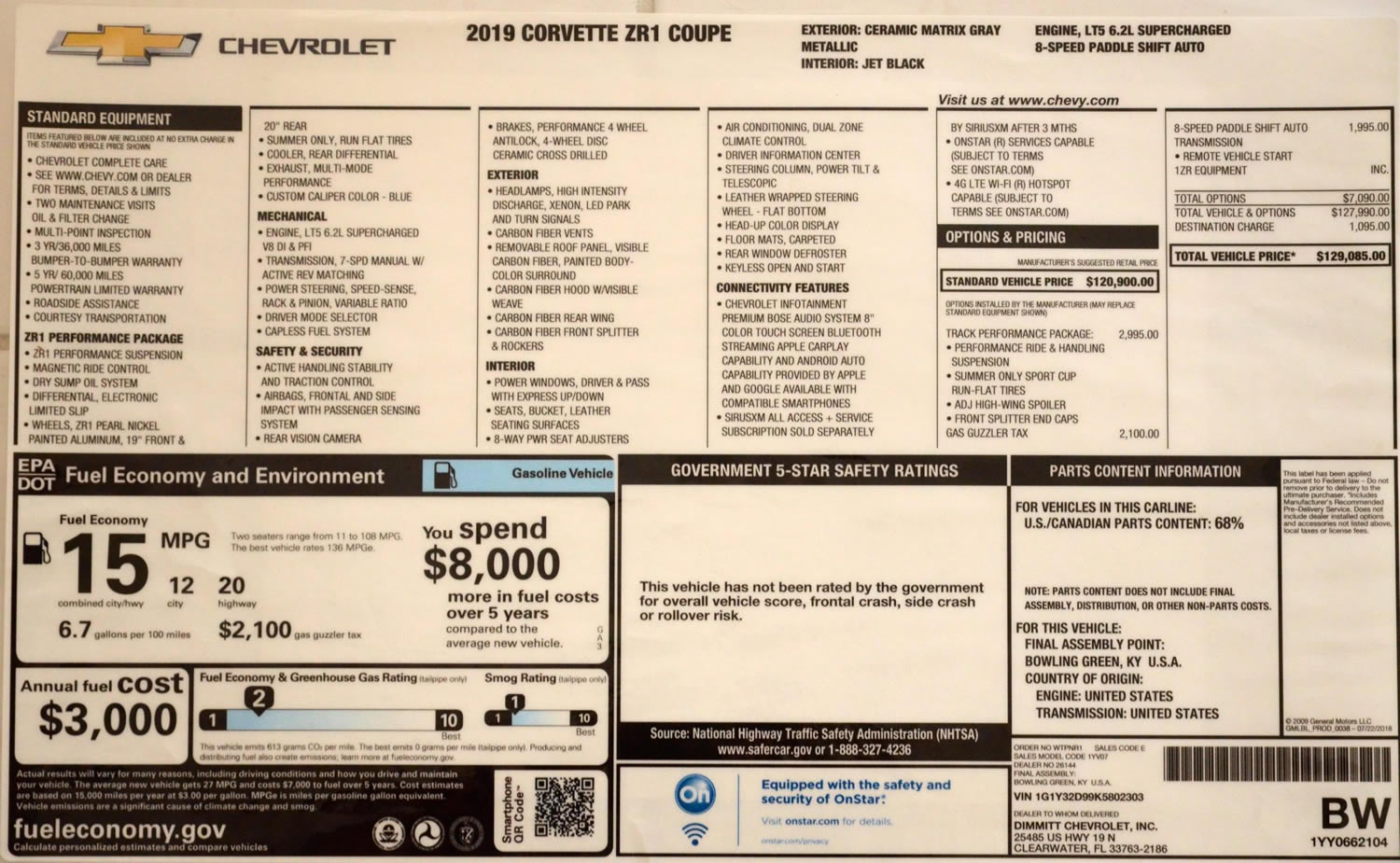 2019 Chevrolet Corvette ZR1 Coupe ZTK in Ceramic Matrix Gray Metallic