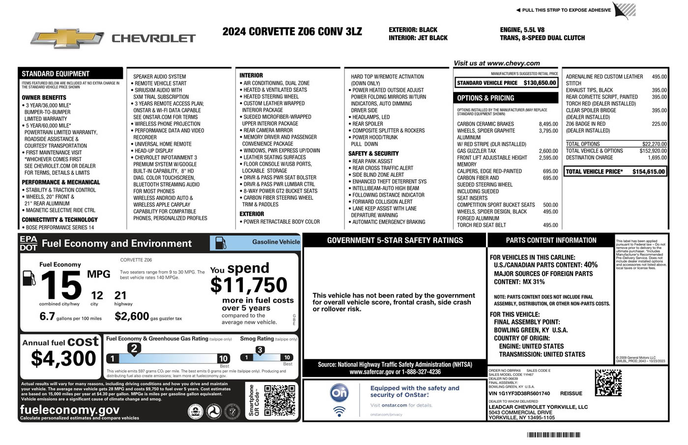 2024 Corvette Z06 Convertible 3LZ in Black