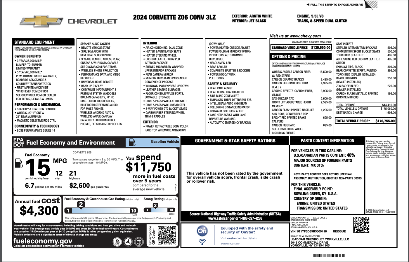 2024 Corvette Z06 Convertible 3LZ is finished in Arctic White