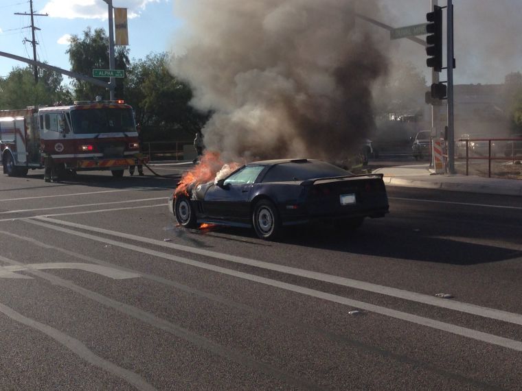 Driver escapes injury as Corvette burns