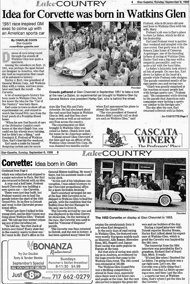 Idea for Corvette was born in Watkins Glen