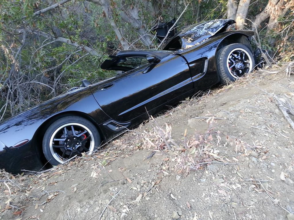 Wrecked Vette in Malibu California